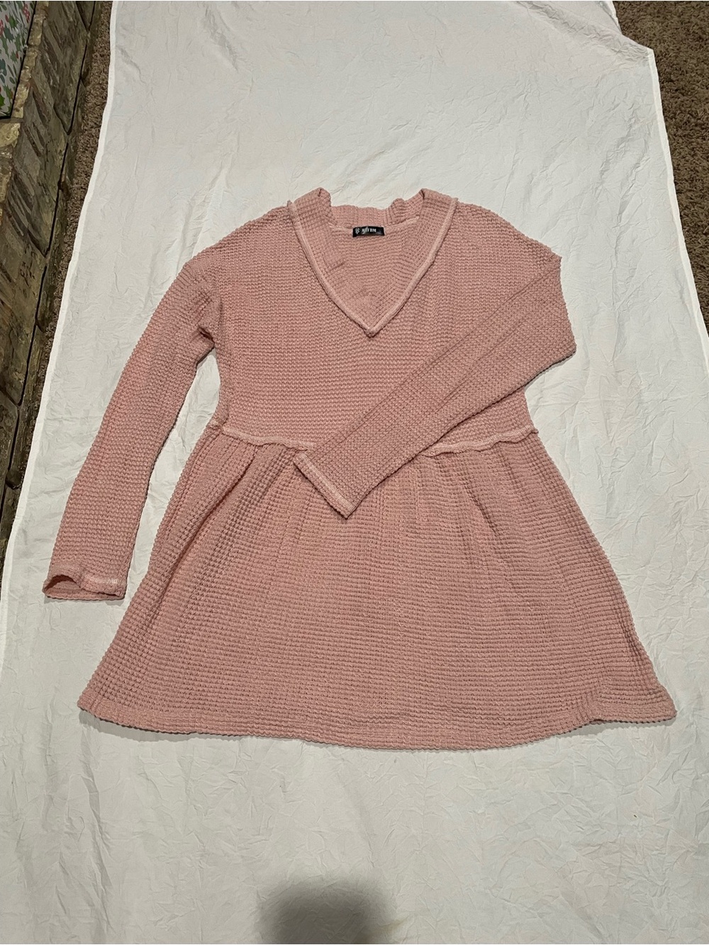 Blush Pink Knit V-Neck Babydoll Sweater Dress